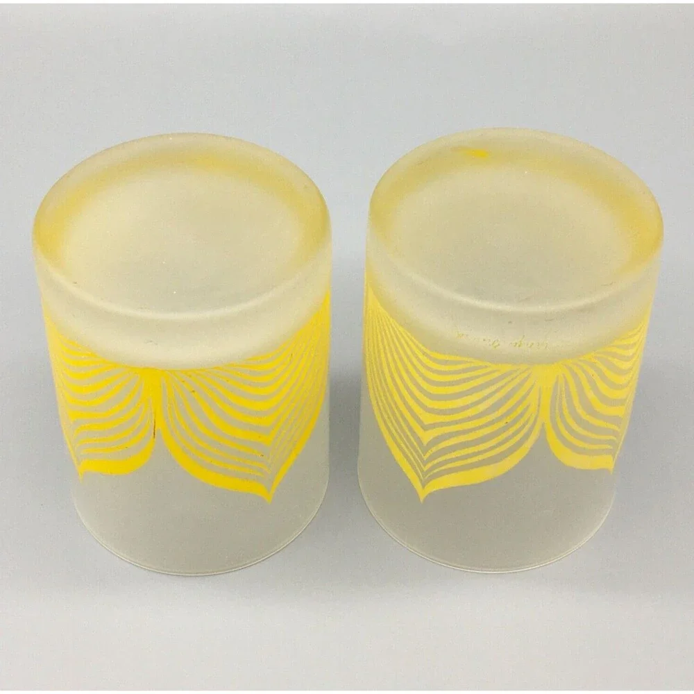 Vintage Georges Briard Low Ball Old Fashion Glasses MCM Pair Frost Clear Yellow